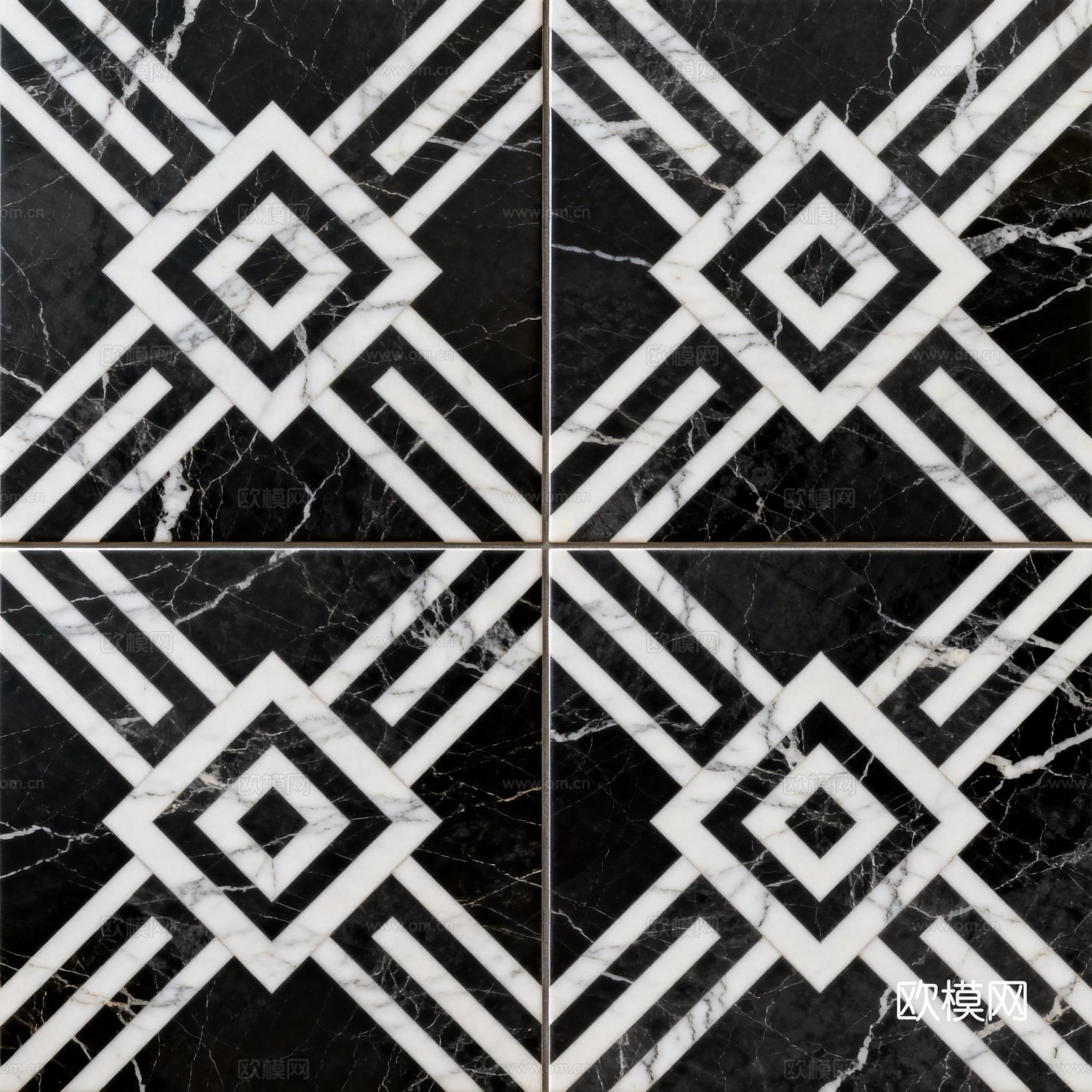 轻奢 黑白石材拼花 几何水刀石材拼花地砖 石材马赛克 花砖