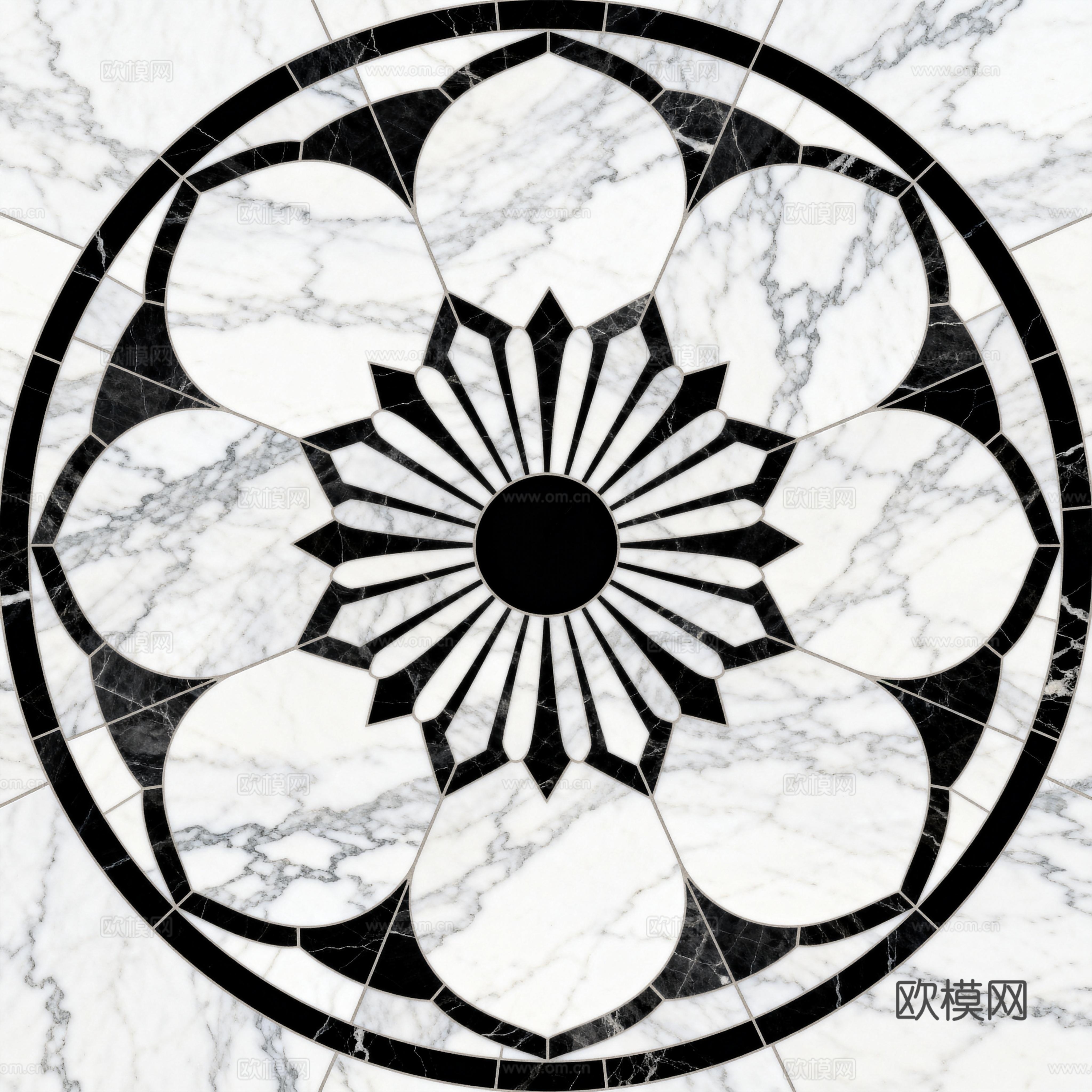 轻奢黑白拼花大理石 黑白石材圆形拼花 玄关圆形拼花
