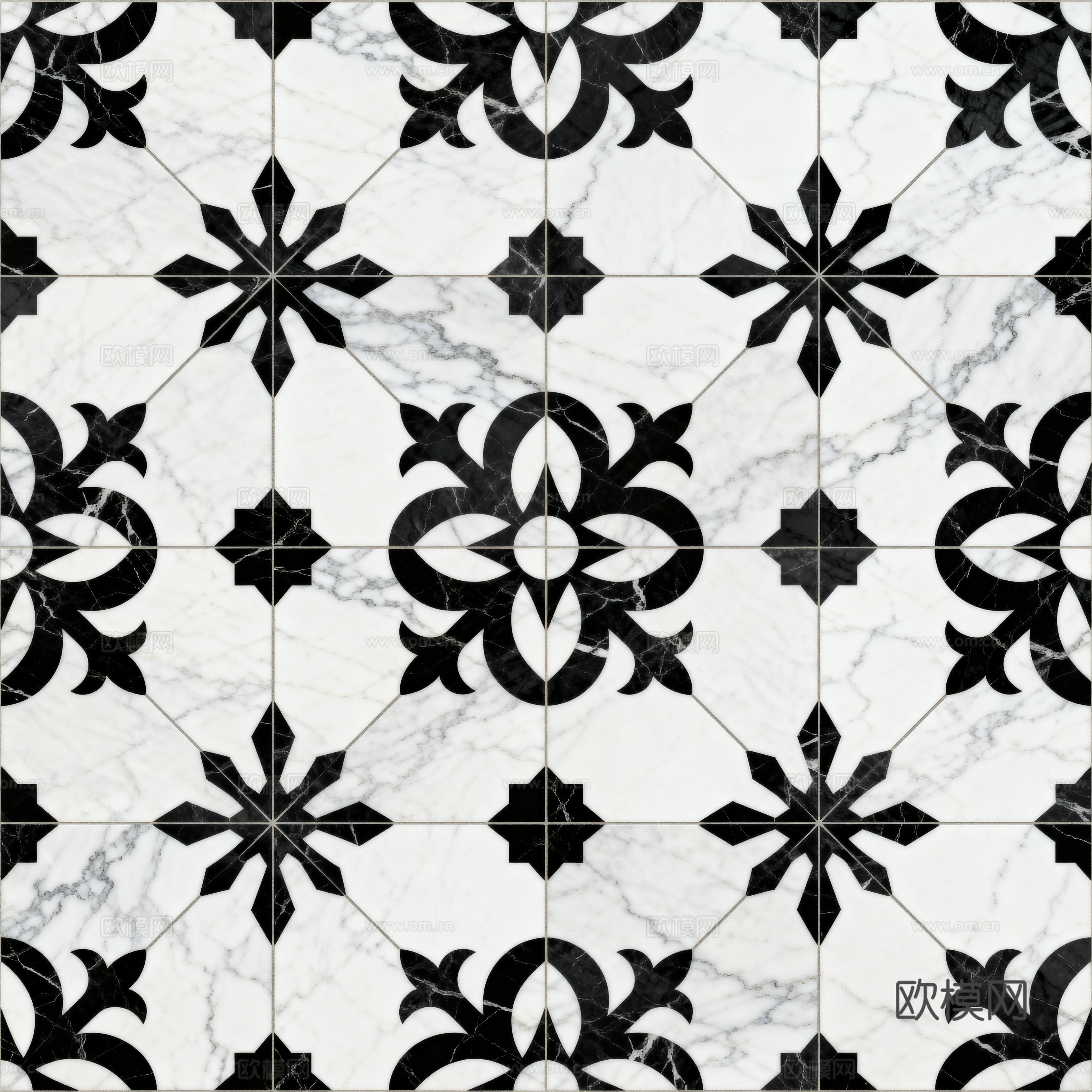 轻奢 黑白石材拼花 几何水刀石材拼花地砖 石材马赛克 花砖