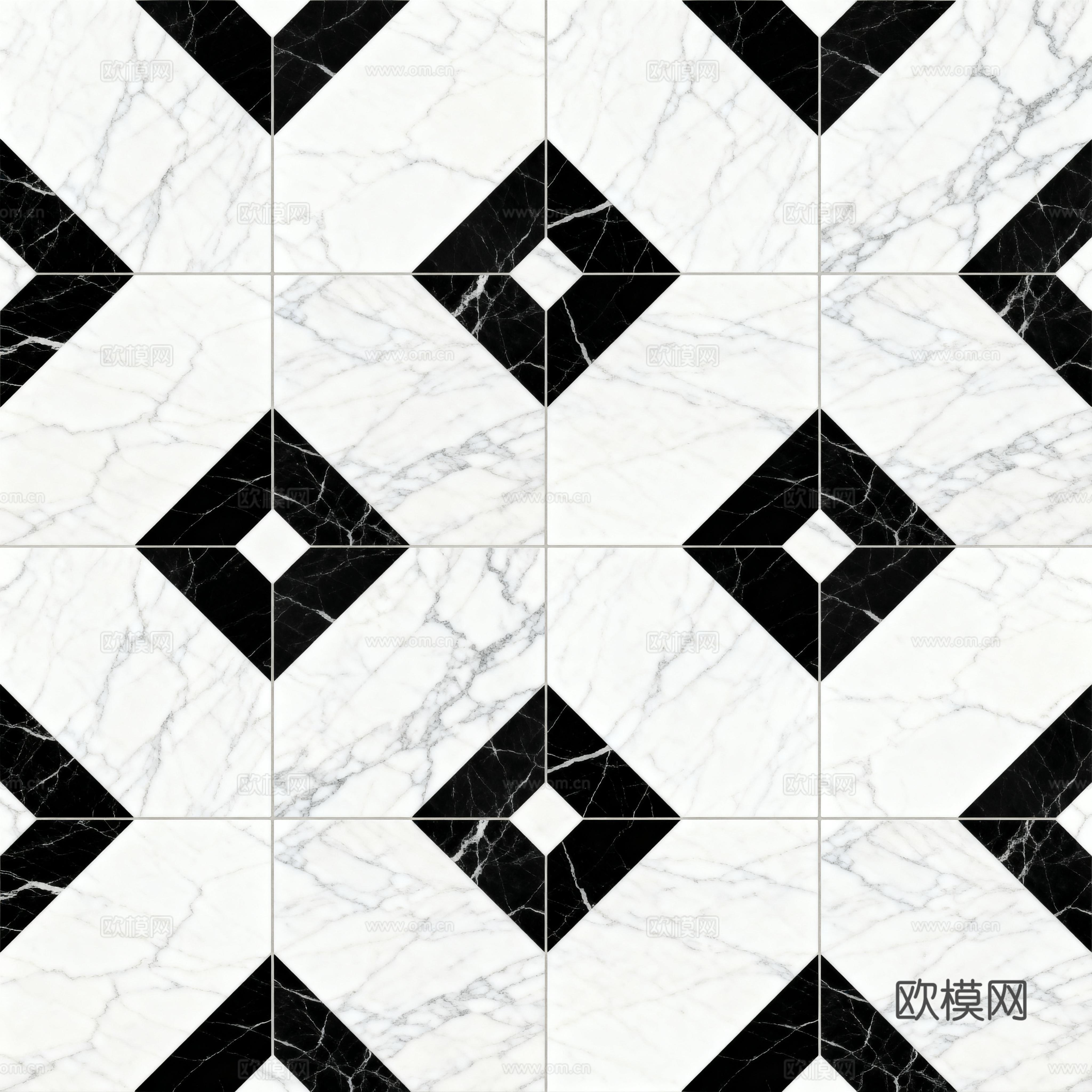 中古风 黑白石材拼花 几何水刀石材拼花地砖 石材马赛克 花砖下载