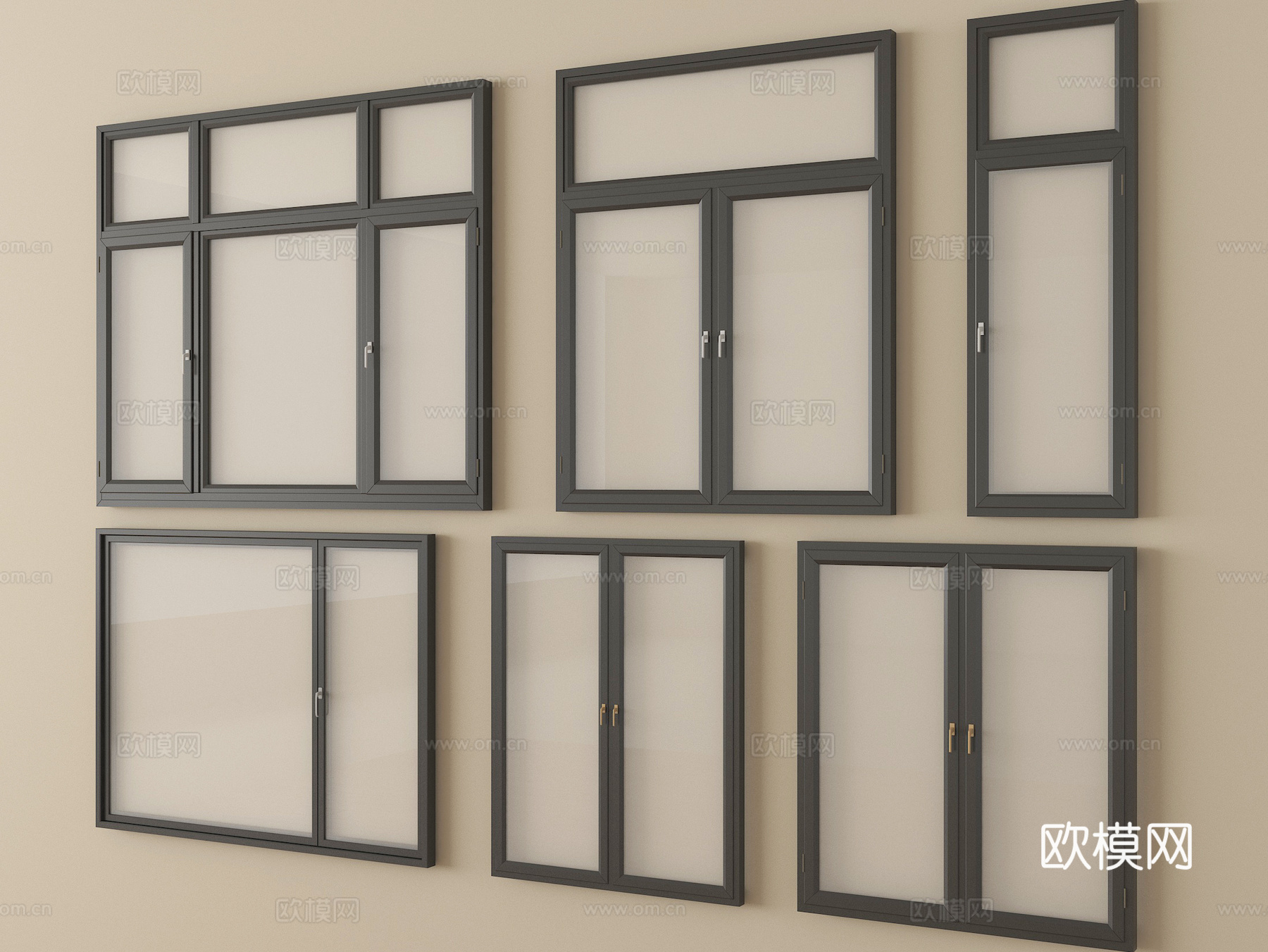 现代窗组合 平开窗 落地窗 阳台窗su模型