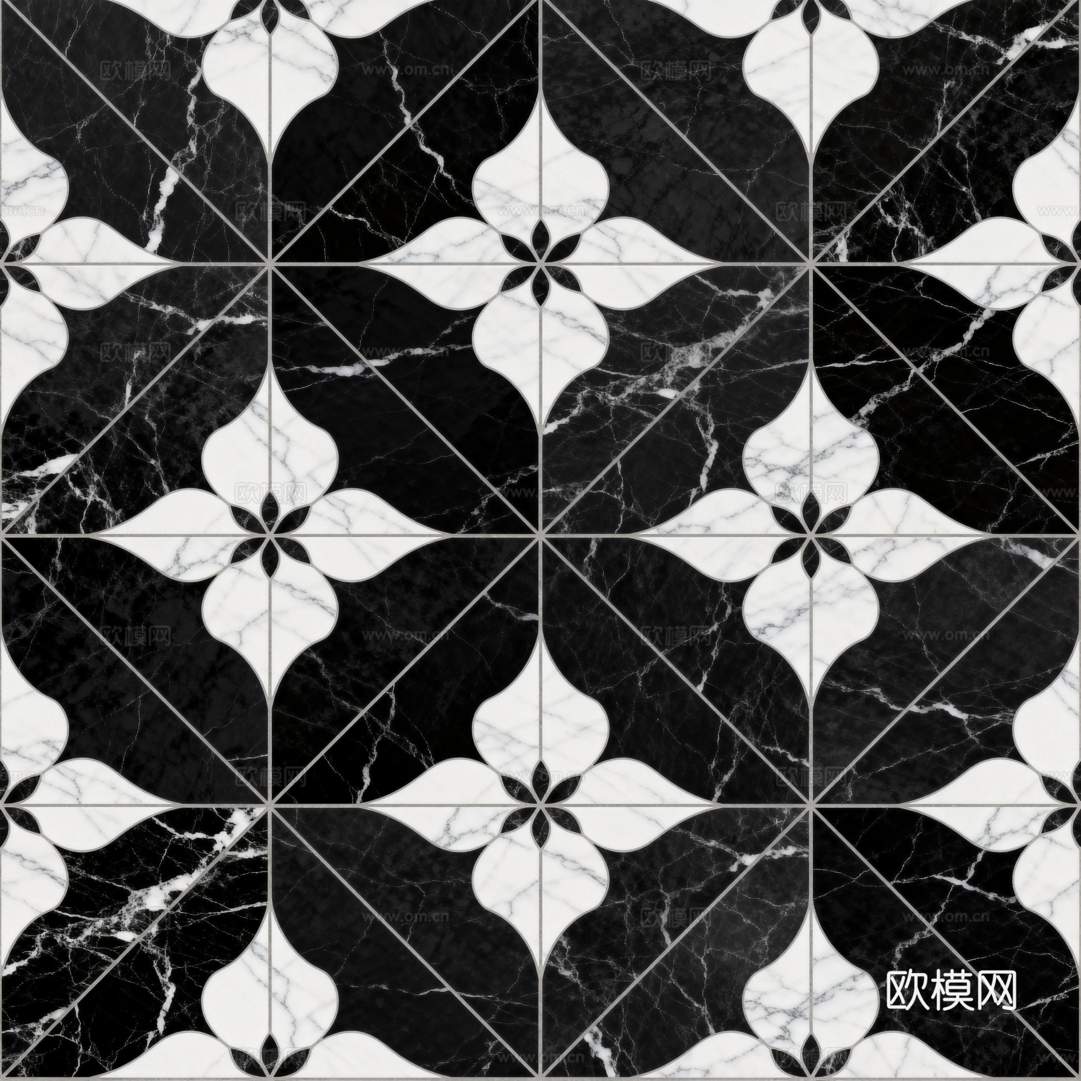 轻奢 黑白石材拼花 几何水刀石材拼花地砖 石材马赛克 花砖