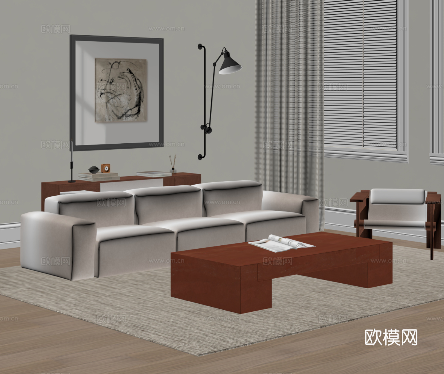 中古风沙发茶几组合su模型