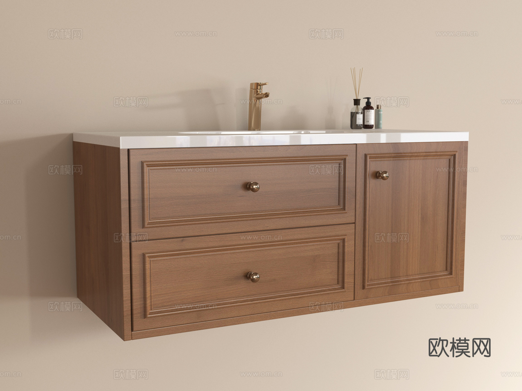 中古风浴室柜 悬空浴室柜su模型