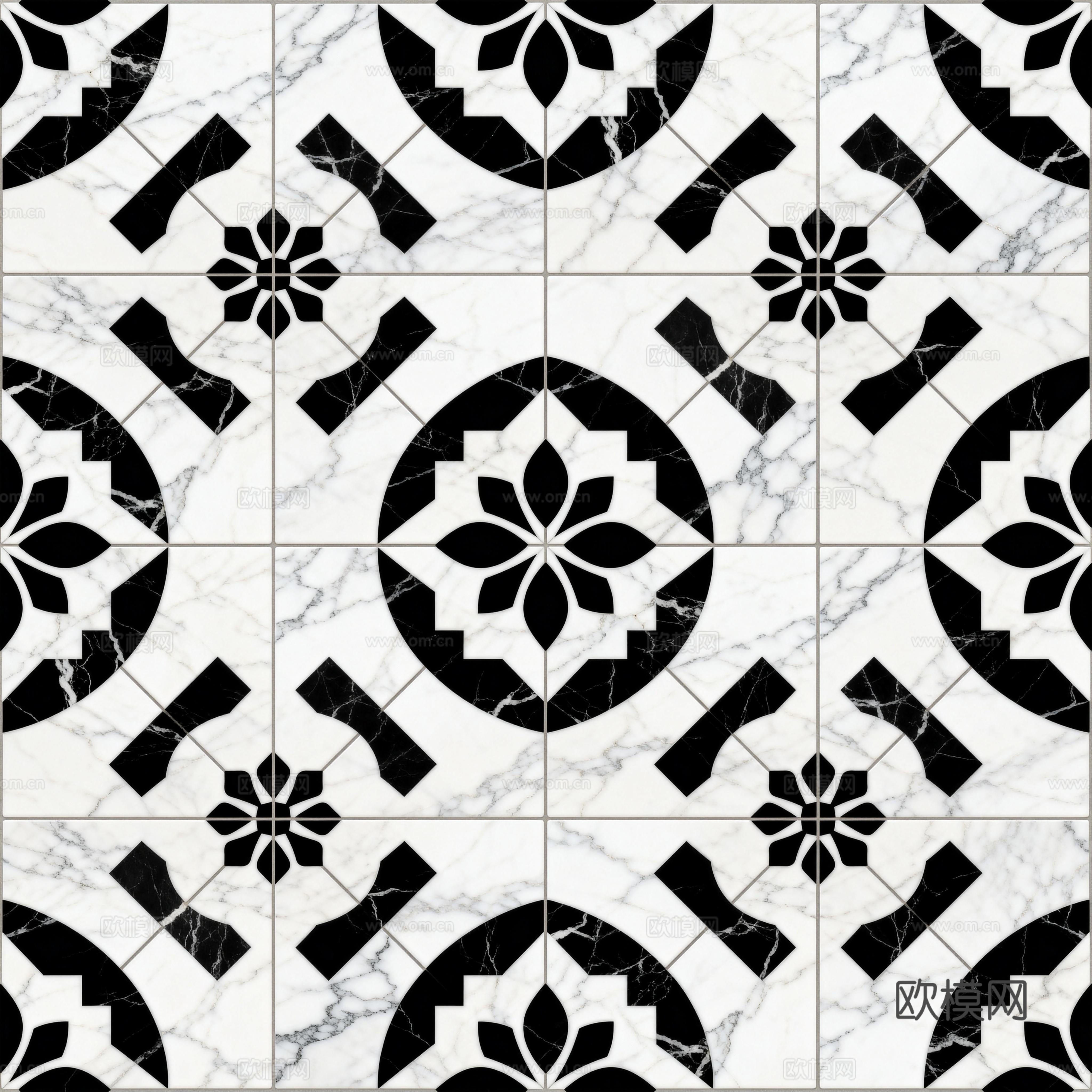轻奢 黑白石材拼花 几何水刀石材拼花地砖 石材马赛克 花砖