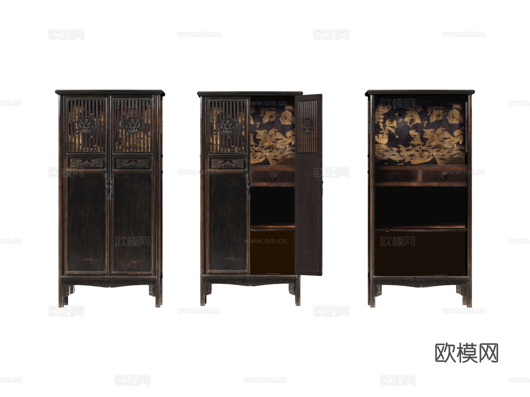中式古董边柜装饰柜su模型