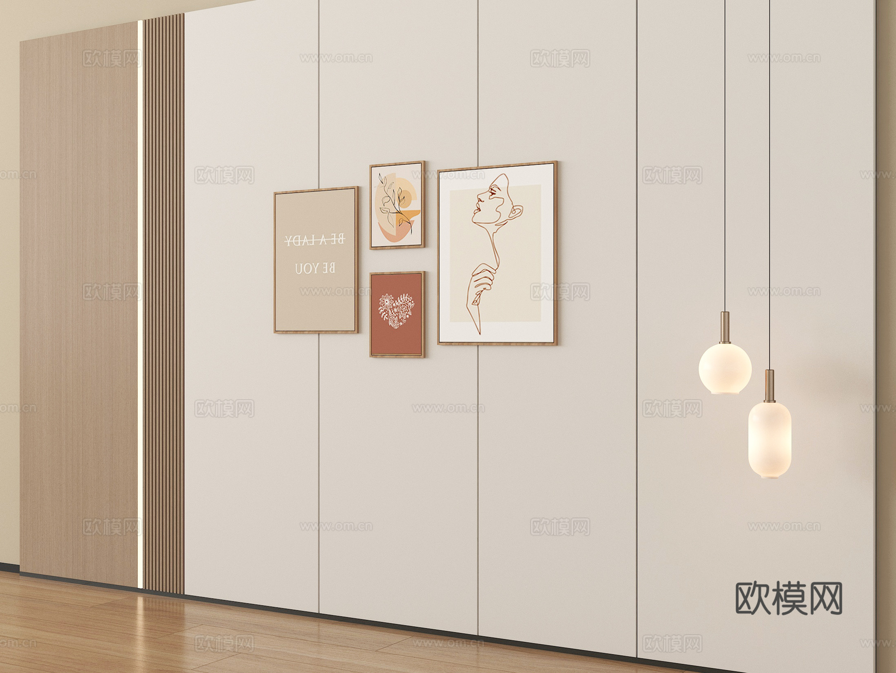 现代背景墙 沙发背景墙 吊灯 挂画su模型