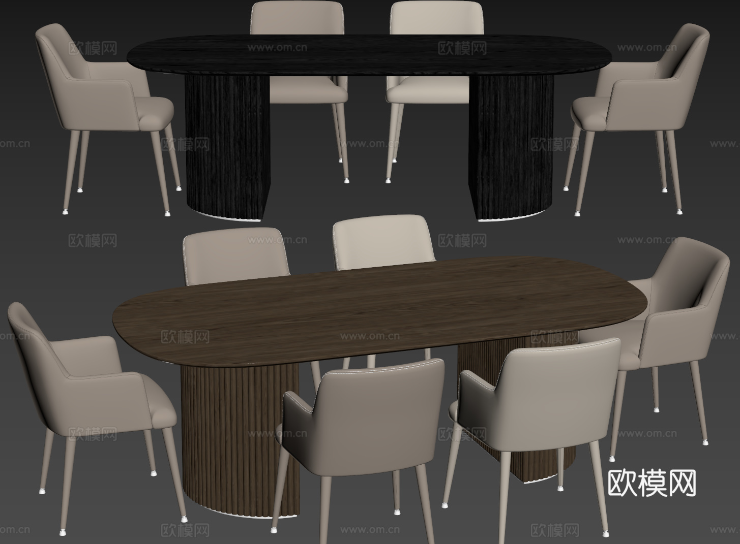 奶油风桌椅组合 餐桌组合 餐桌 长桌 休闲桌椅su模型