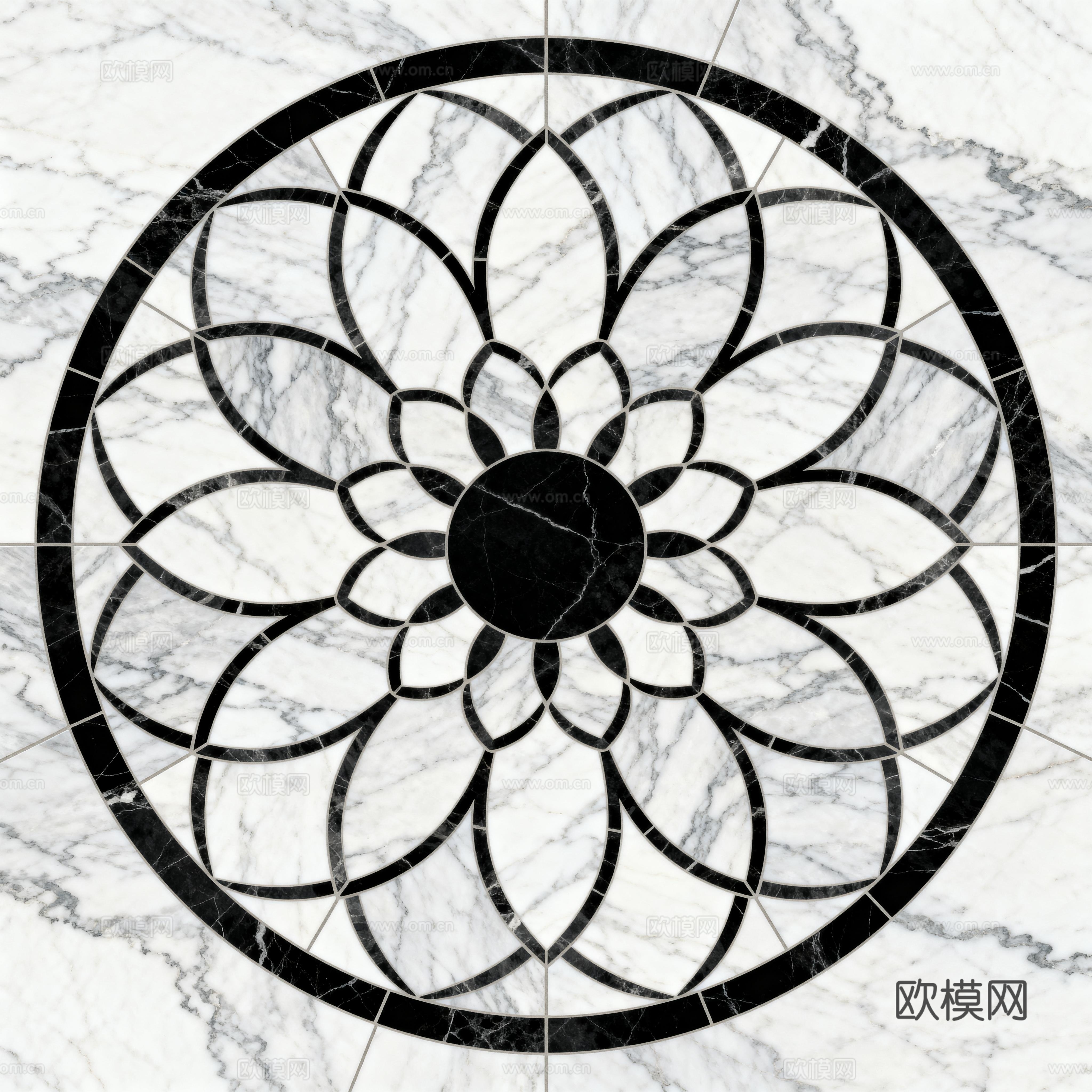 轻奢黑白拼花大理石 黑白石材圆形拼花 玄关圆形拼花