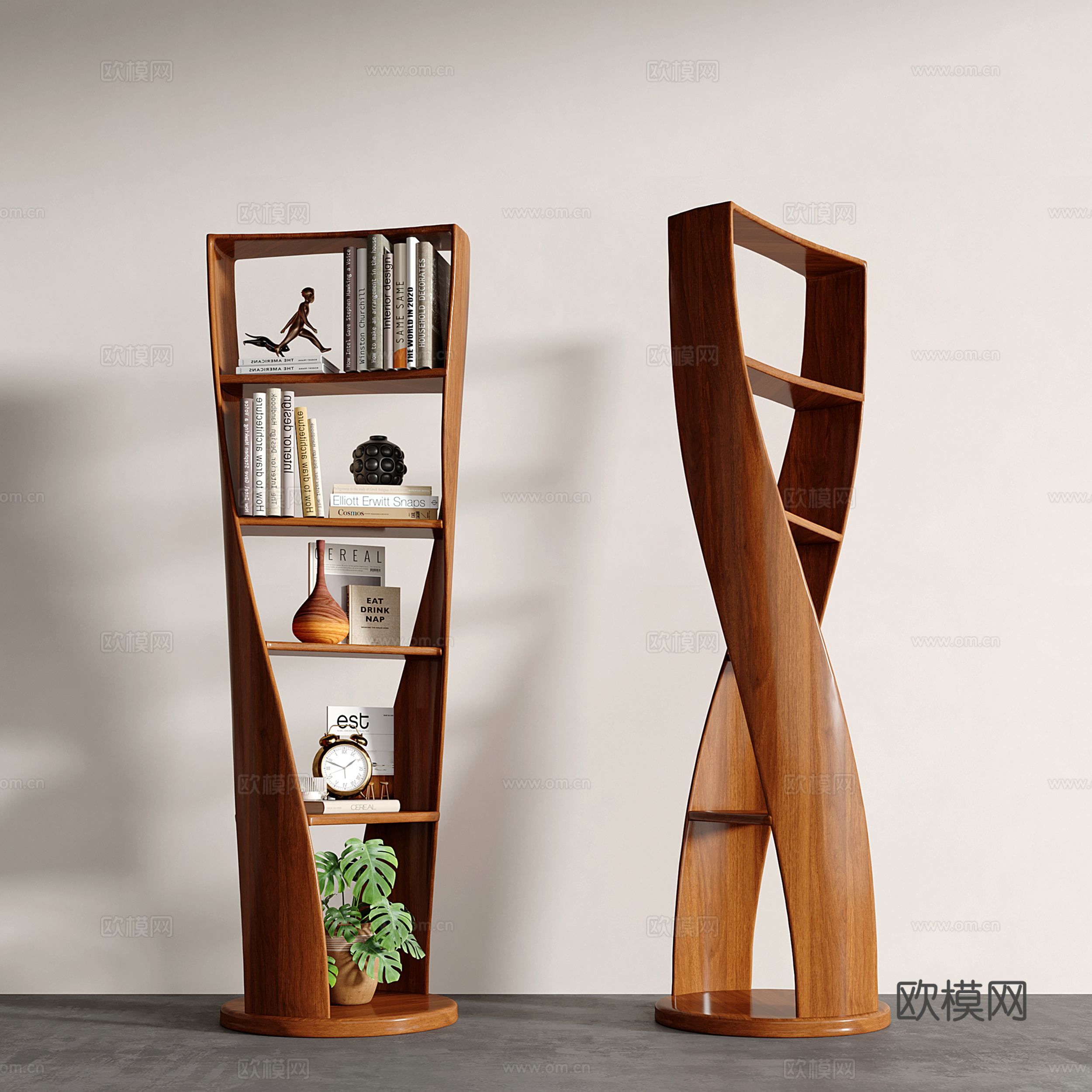 意式旋转书架 圆形置物架 收纳架 装饰架 展示架su模型