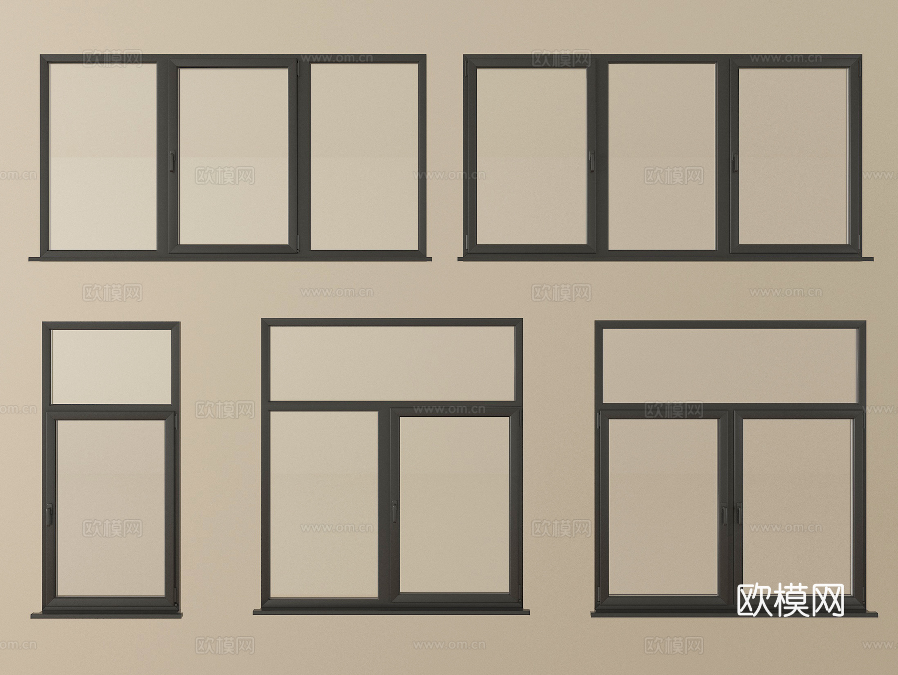现代窗组合 平开窗 推拉窗 落地窗 阳台窗su模型