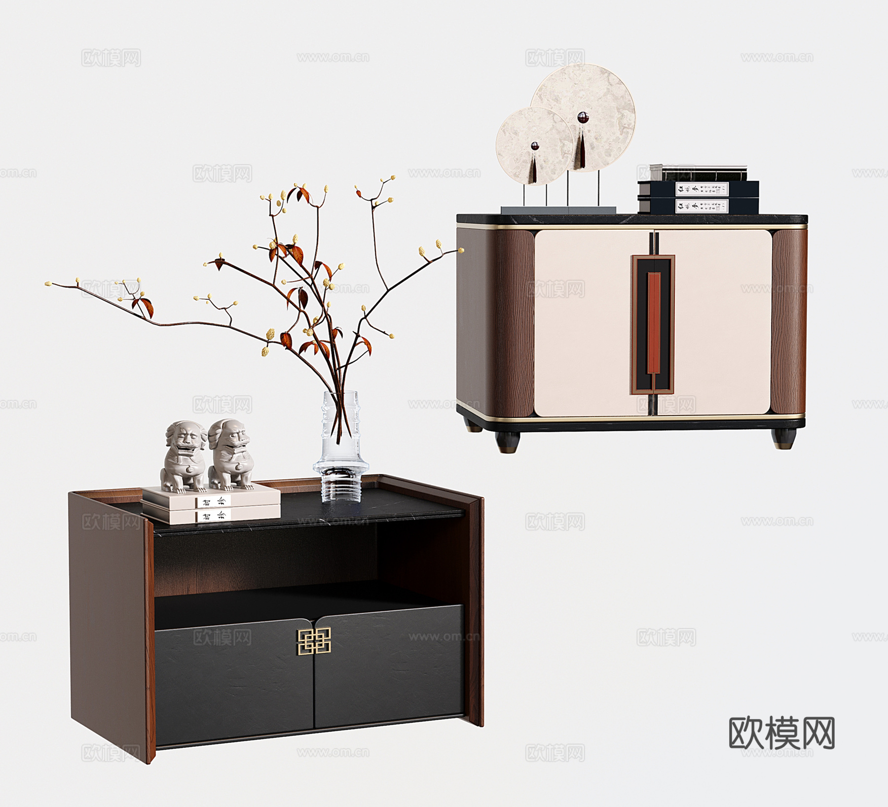 新中式床头柜su模型