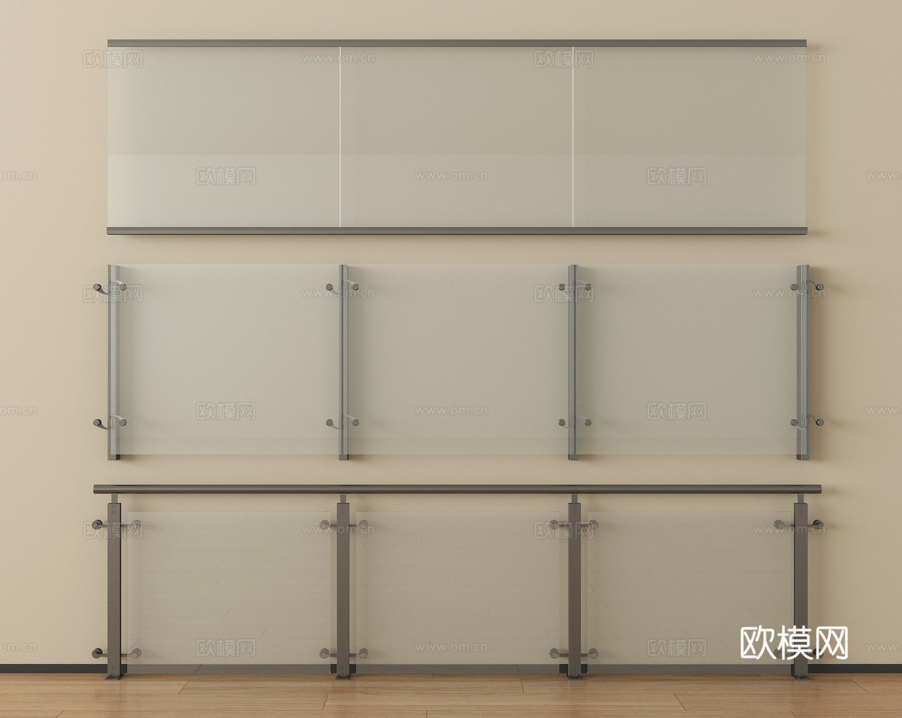 现代玻璃栏杆 玻璃护栏 玻璃围栏 阳台护栏su模型