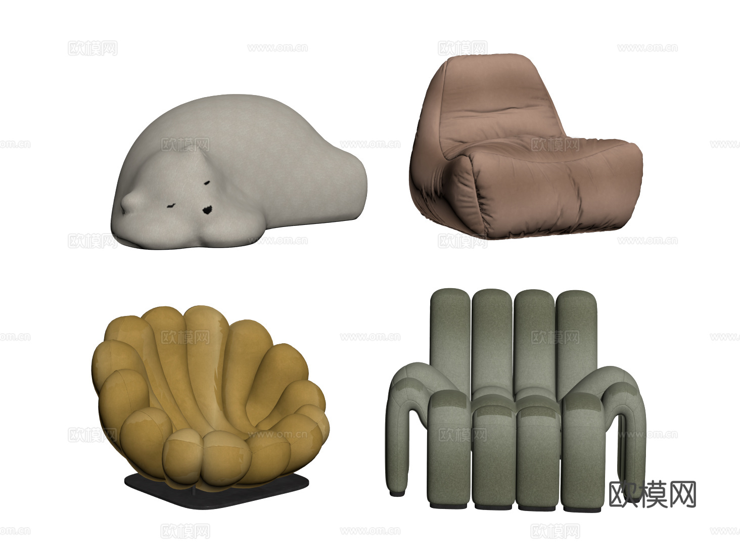 奶油风海葵休闲椅 北极熊懒人沙发 蜘蛛沙发椅 豆袋懒人椅su模型