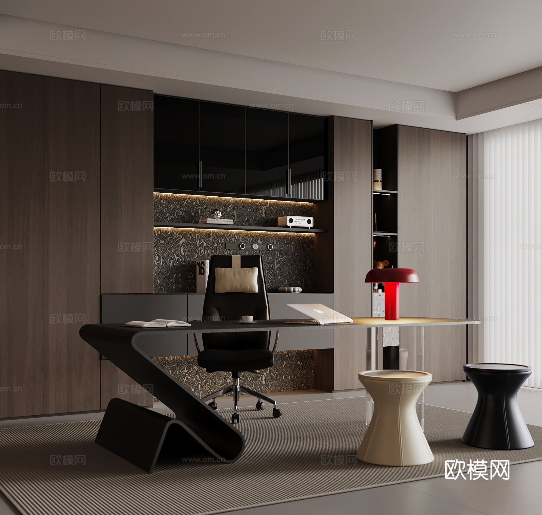 现代书柜 书桌椅 书柜su模型