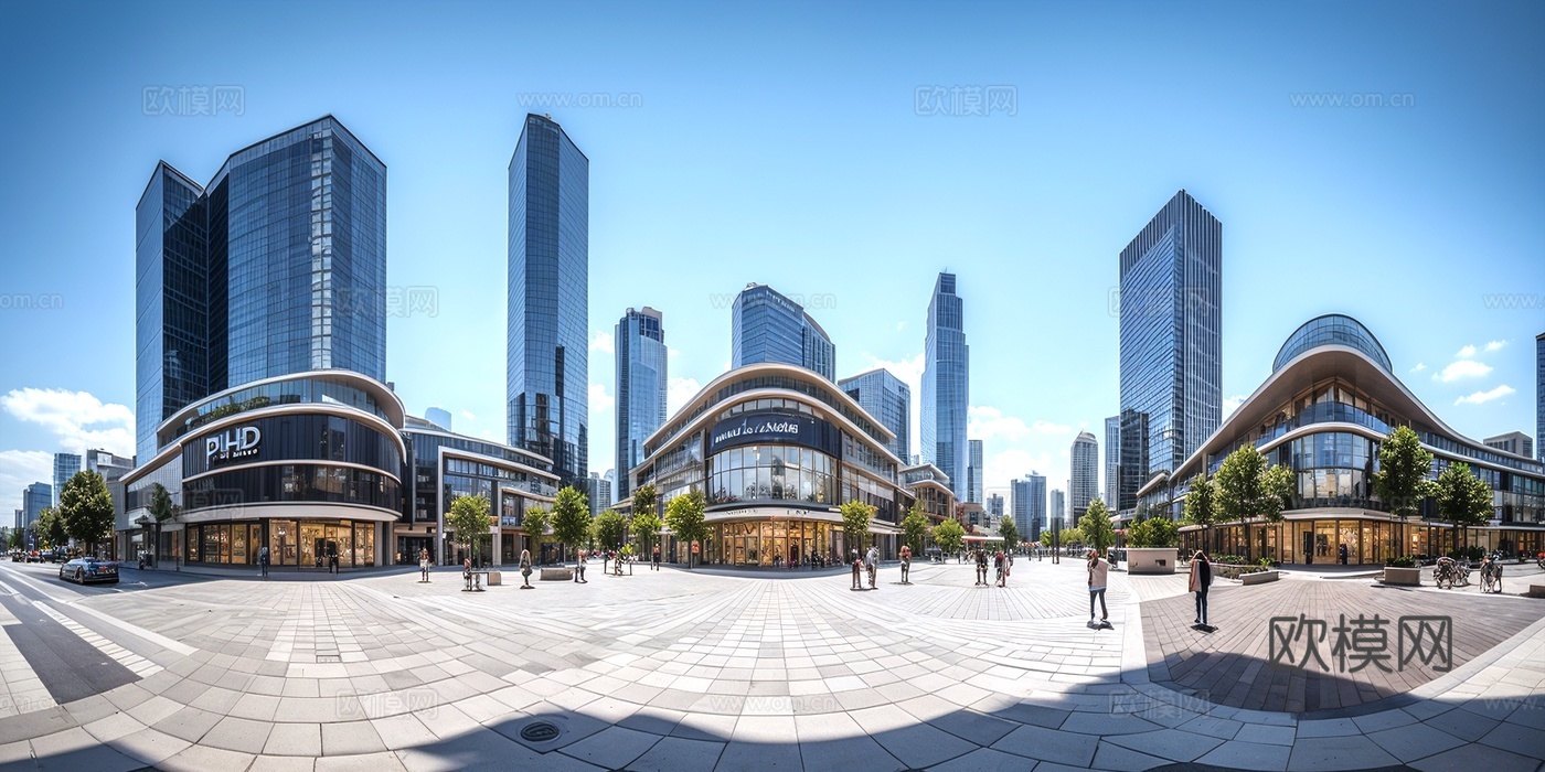 城市商业街日景_城市商业街街景_城市商业街_商场购物中心街景