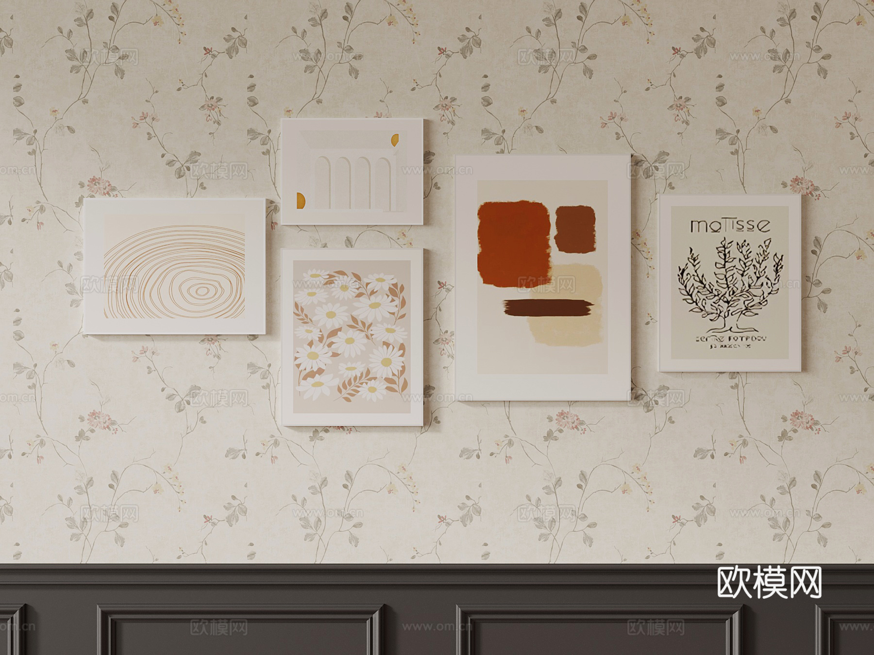 法式挂画 客厅装饰画组合su模型