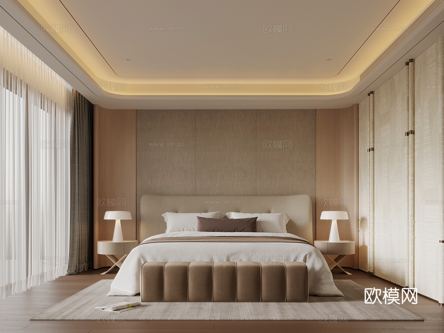 现代卧室 双人床su模型
