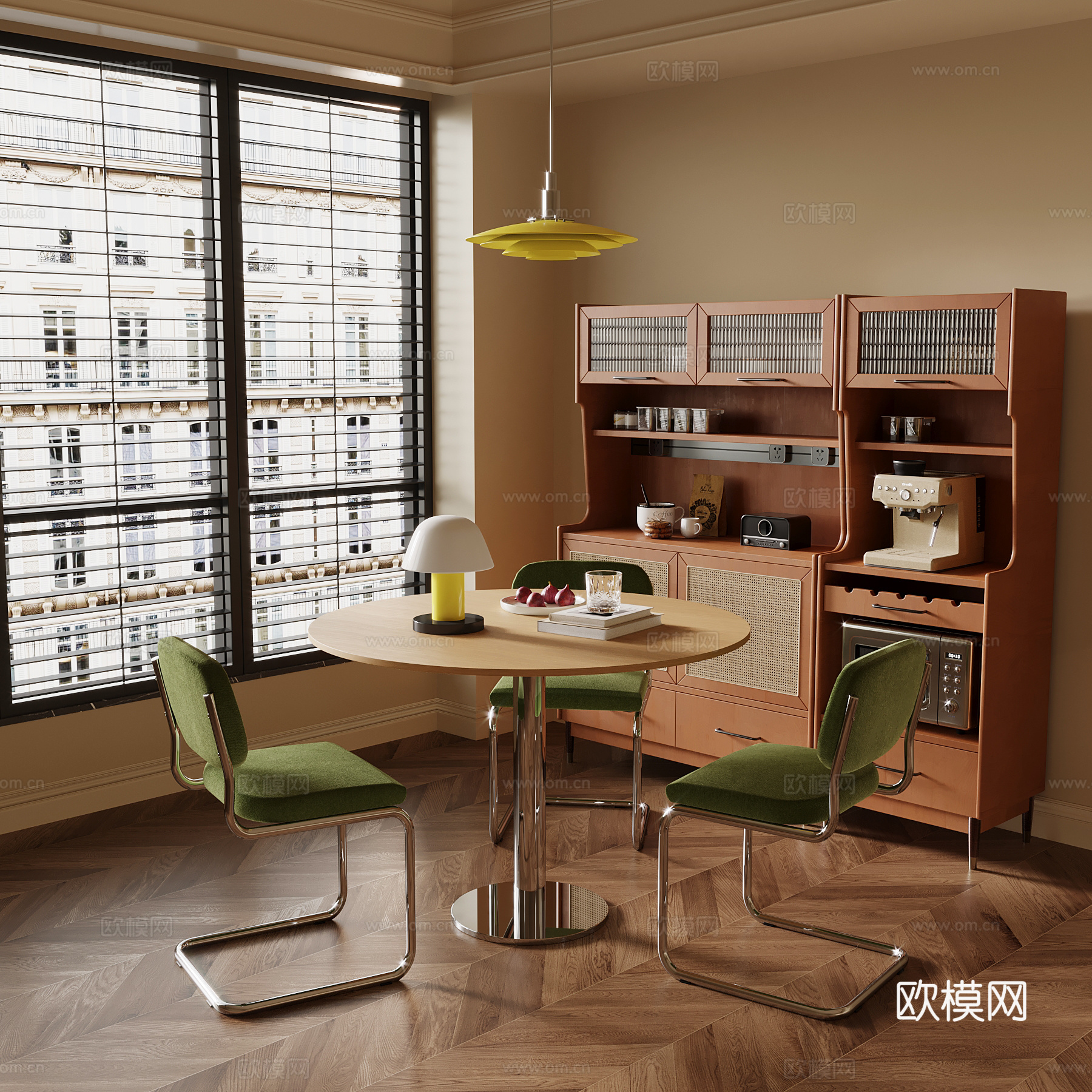 中古风餐桌椅 洽谈椅 餐边柜su模型