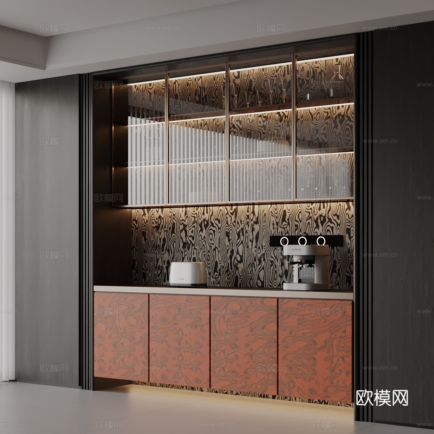 现代酒柜 餐边柜 酒架su模型