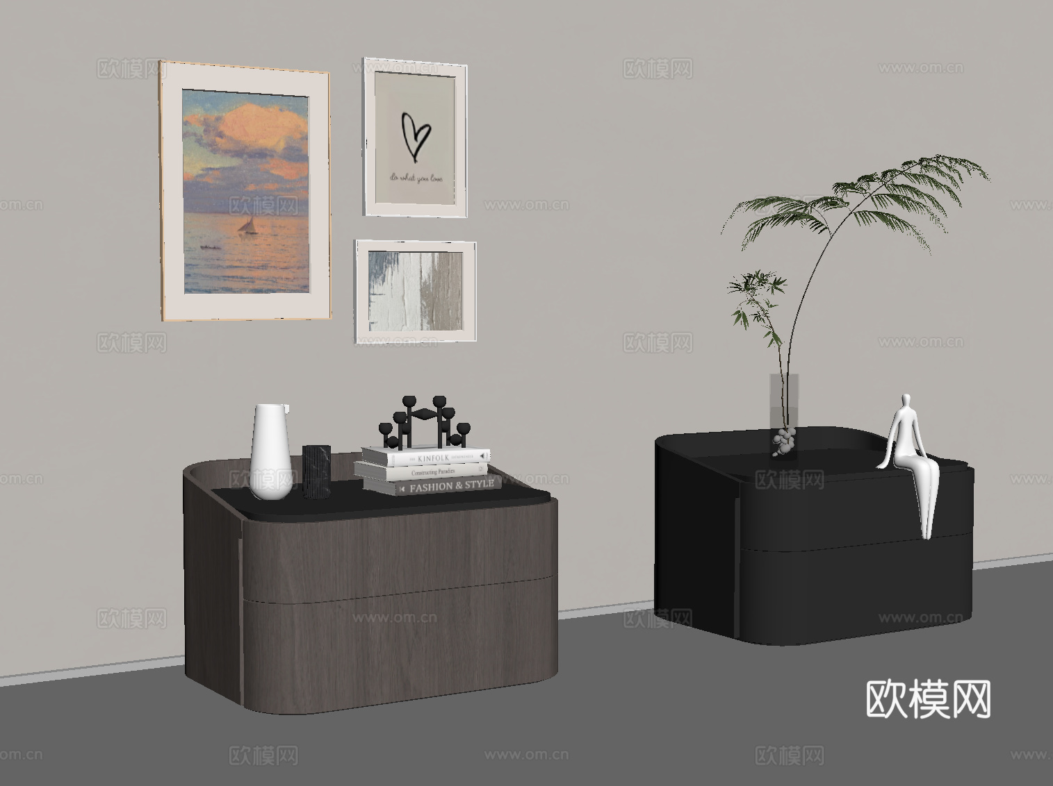 现代意式床头柜 意式极简床头柜su模型