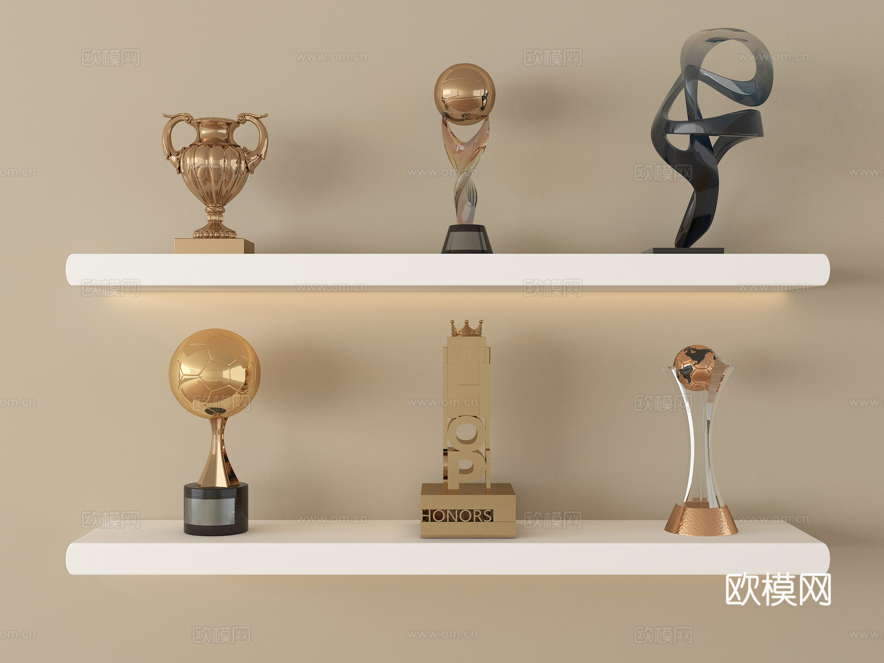 现代奖杯 摆件su模型
