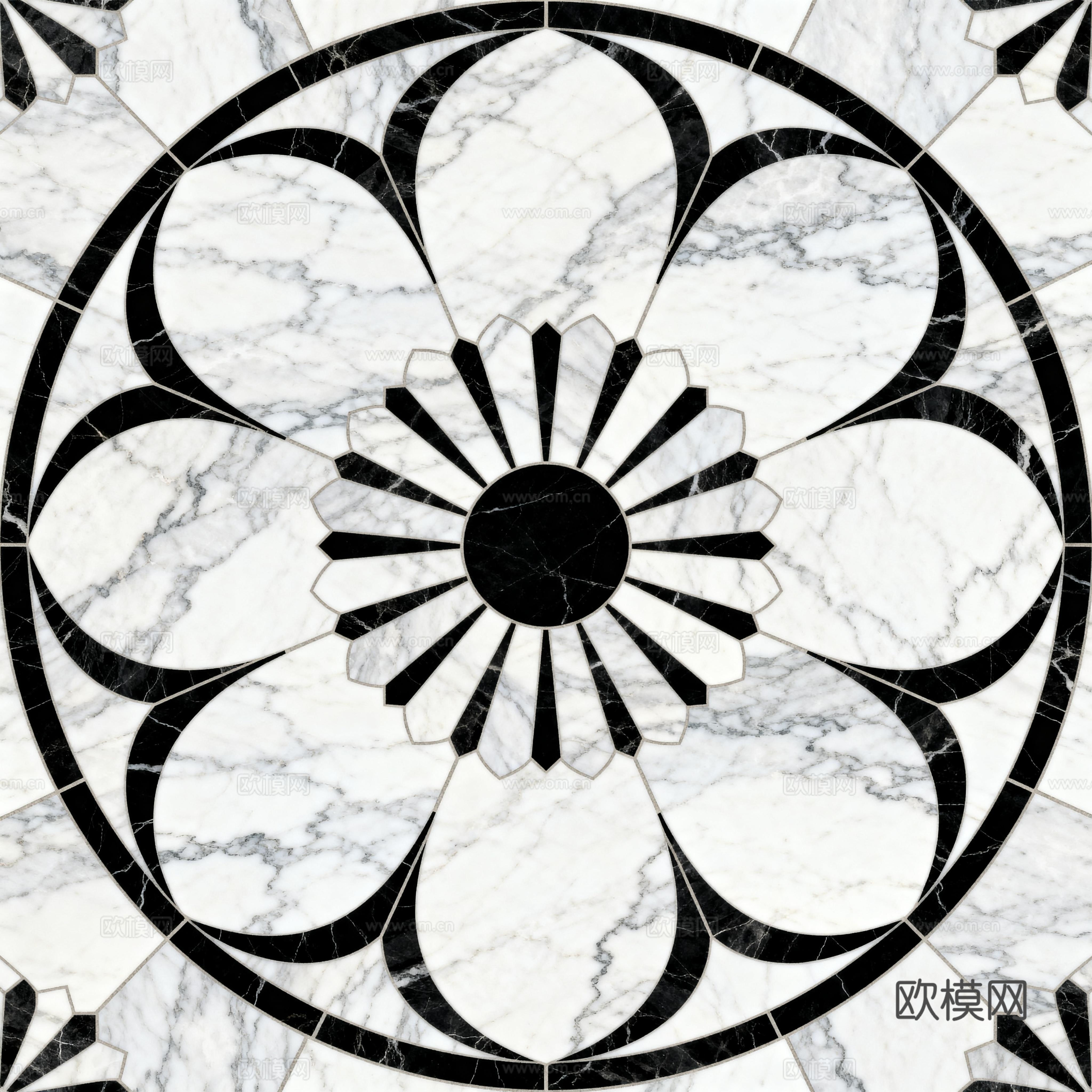 轻奢黑白拼花大理石 黑白石材圆形拼花 玄关圆形拼花