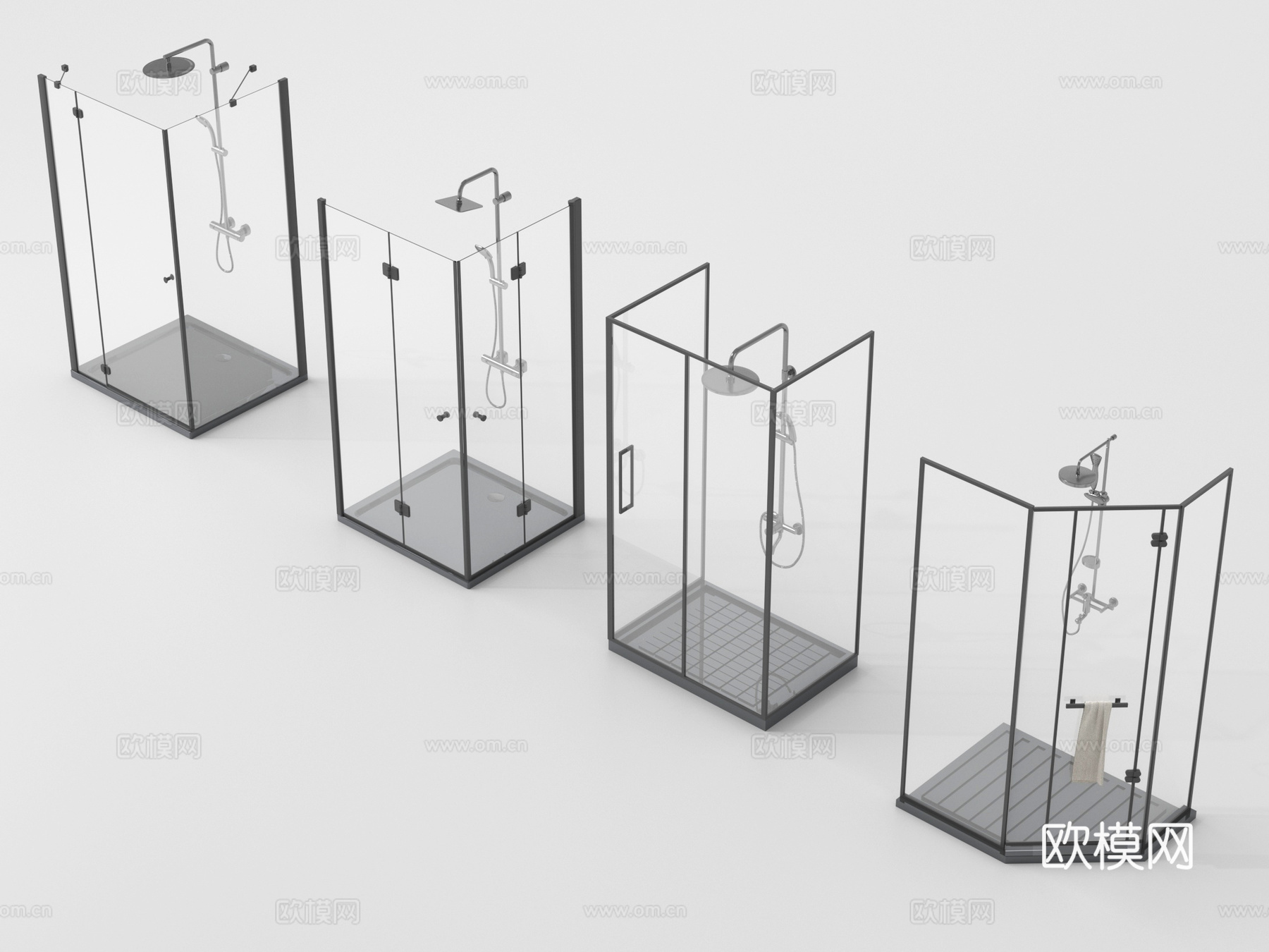 现代淋浴房 淋浴间 花洒淋浴 玻璃隔断su模型