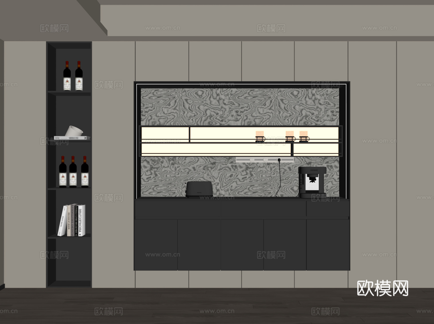 现代酒柜 书柜su模型