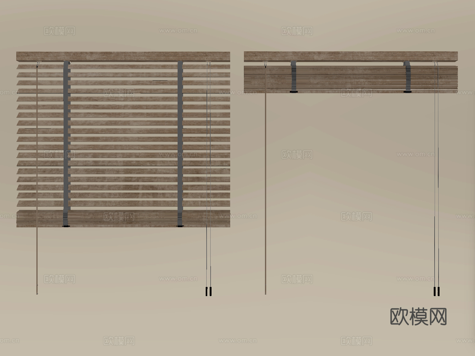 新中式窗帘 卷帘 竹帘 木百叶帘su模型