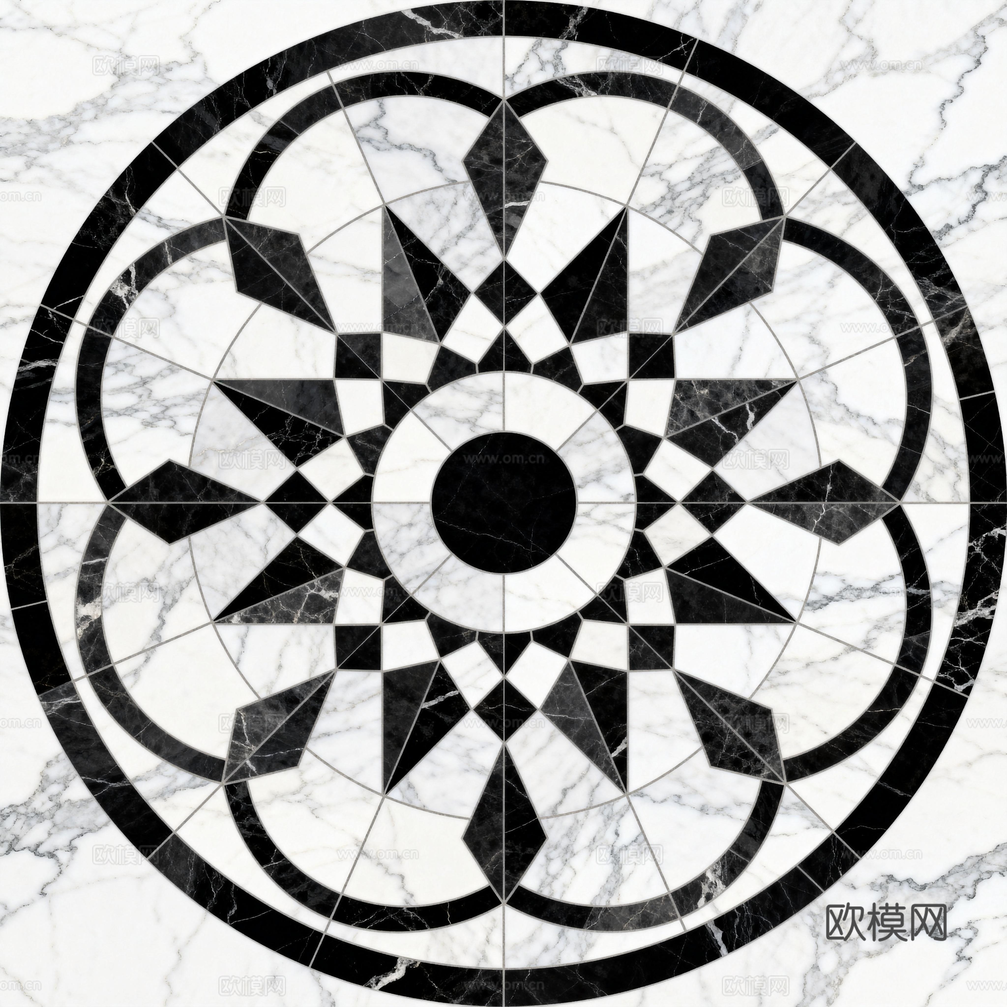 轻奢黑白拼花大理石 黑白石材圆形拼花 玄关圆形拼花