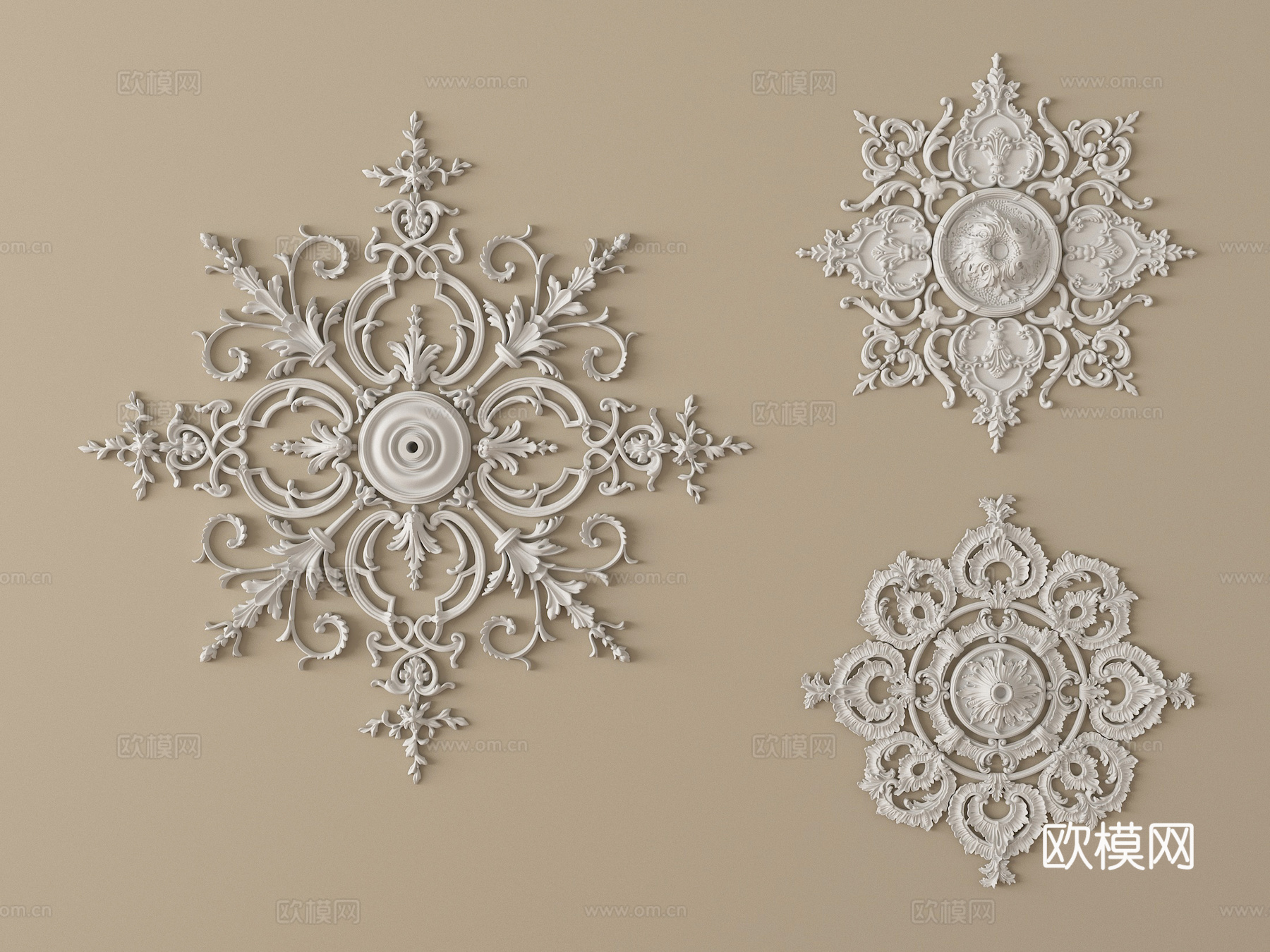 法式雕花灯盘 石膏构件su模型