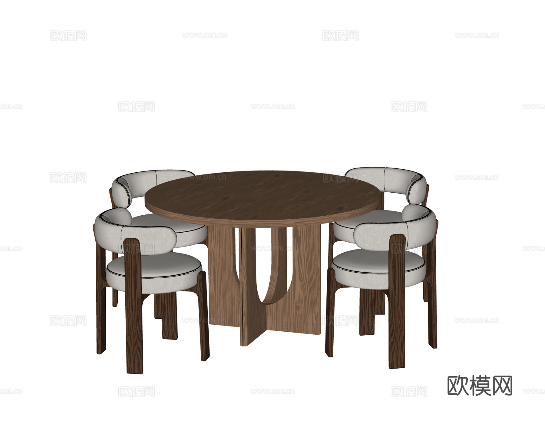 北欧中古风餐桌椅 圆形餐桌椅 KAVEHOME餐椅su模型