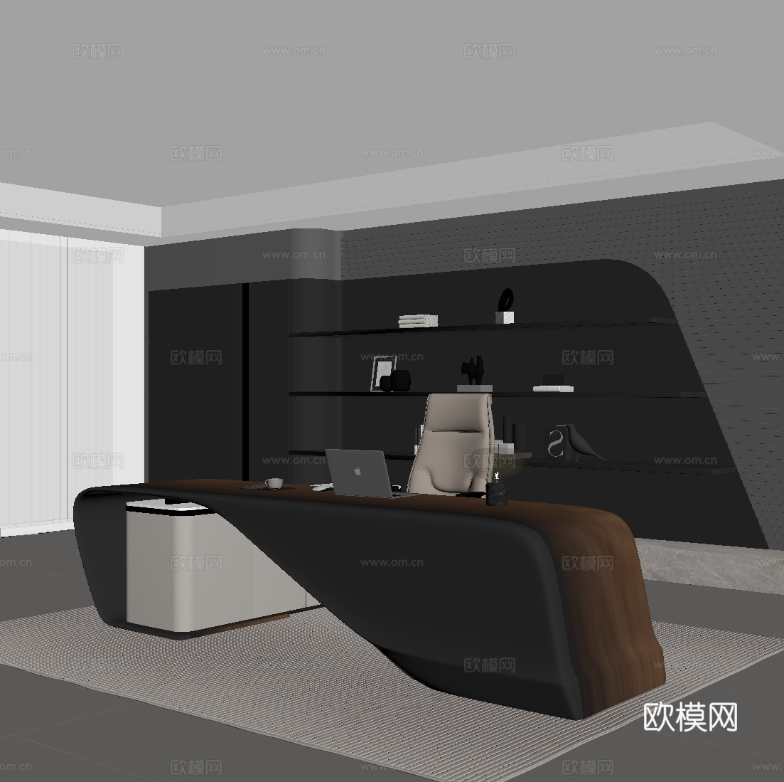 现代书房 经理办公室 办公桌su模型