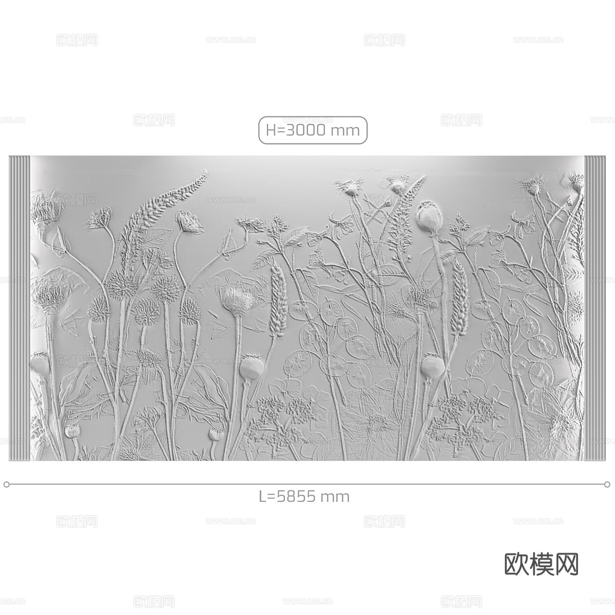 现代茶几植物浅浮雕装饰墙3d模型下载（渲染图3）