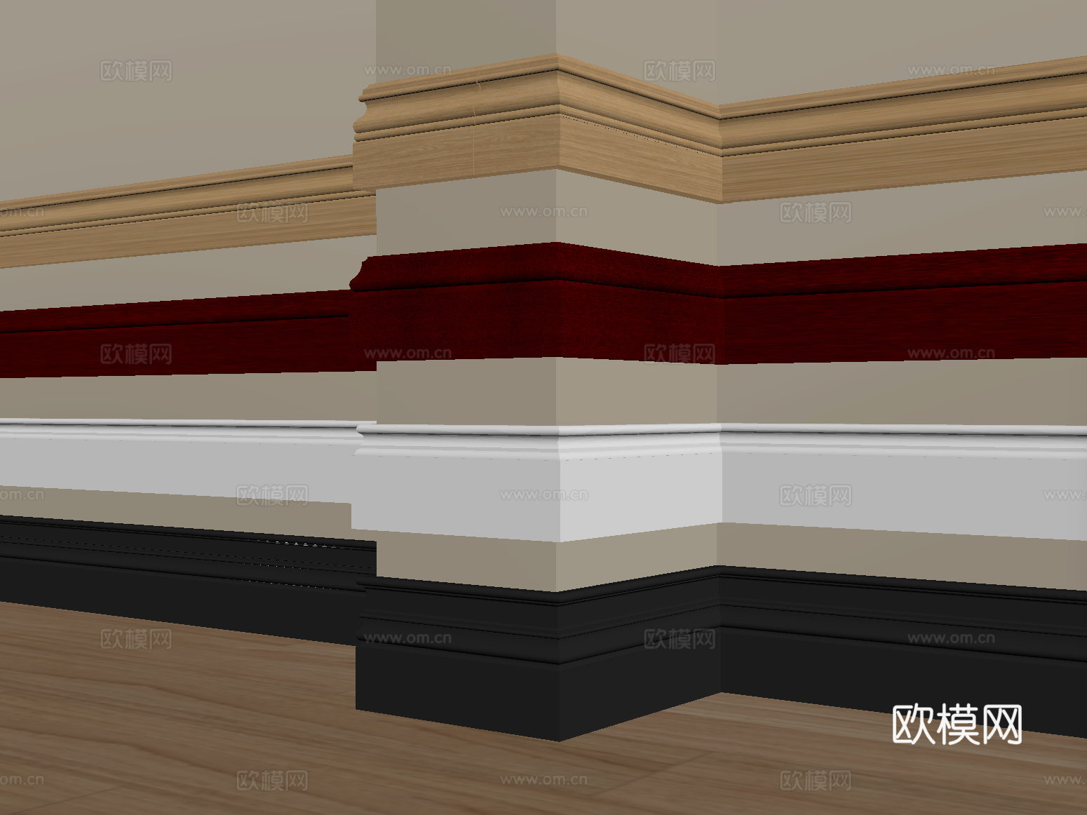现代踢脚线 实木地脚线su模型
