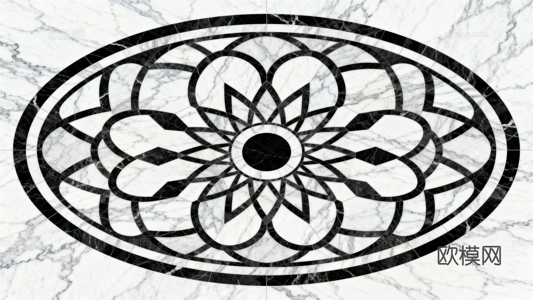 轻奢黑白拼花大理石 黑白石材椭圆拼花 玄关石材拼花