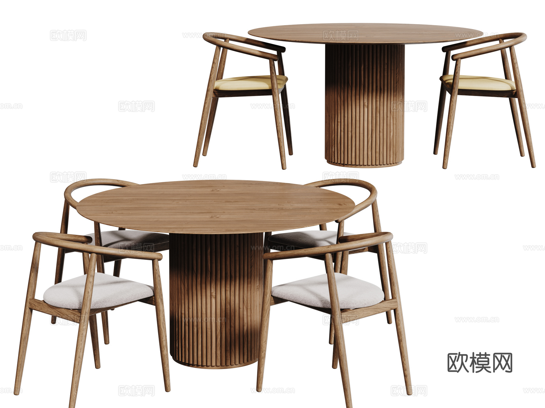 中古桌椅组合 圆形餐桌 洽谈桌椅 圆桌 休闲桌椅su模型