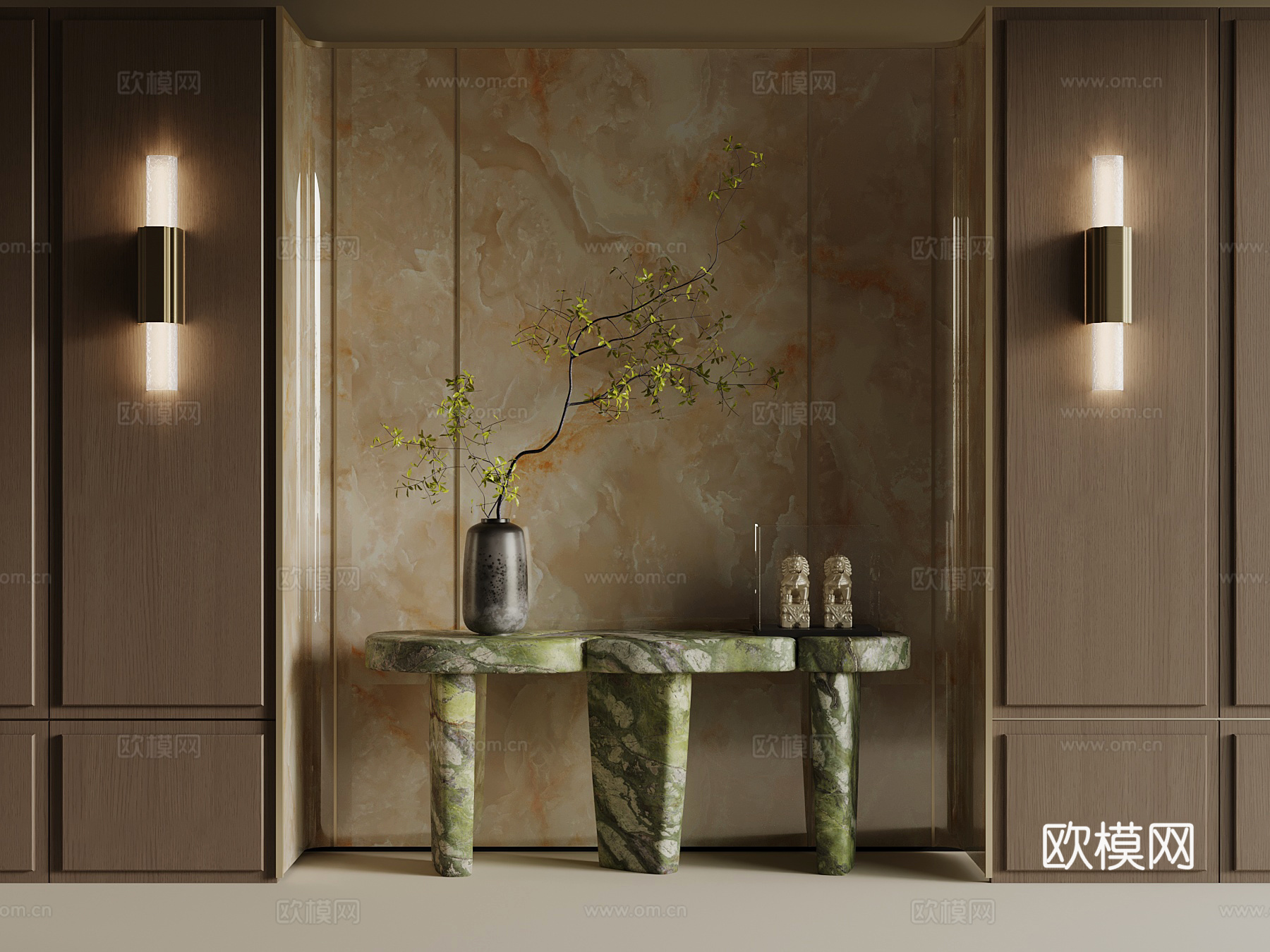 现代端景墙 背景墙 端景柜 边柜su模型