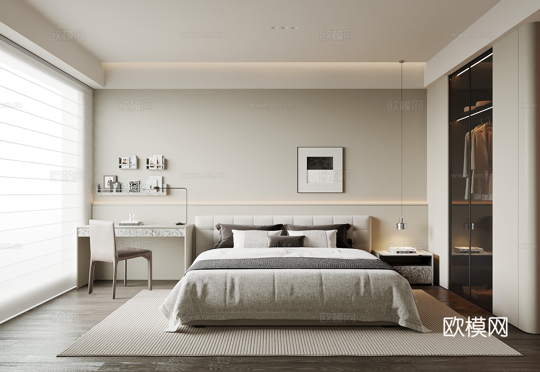 现代卧室 双人床 衣柜su模型