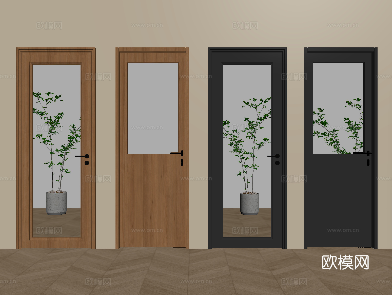 中古风单开门 平开门 卧室门 玻璃门 厨卫门su模型
