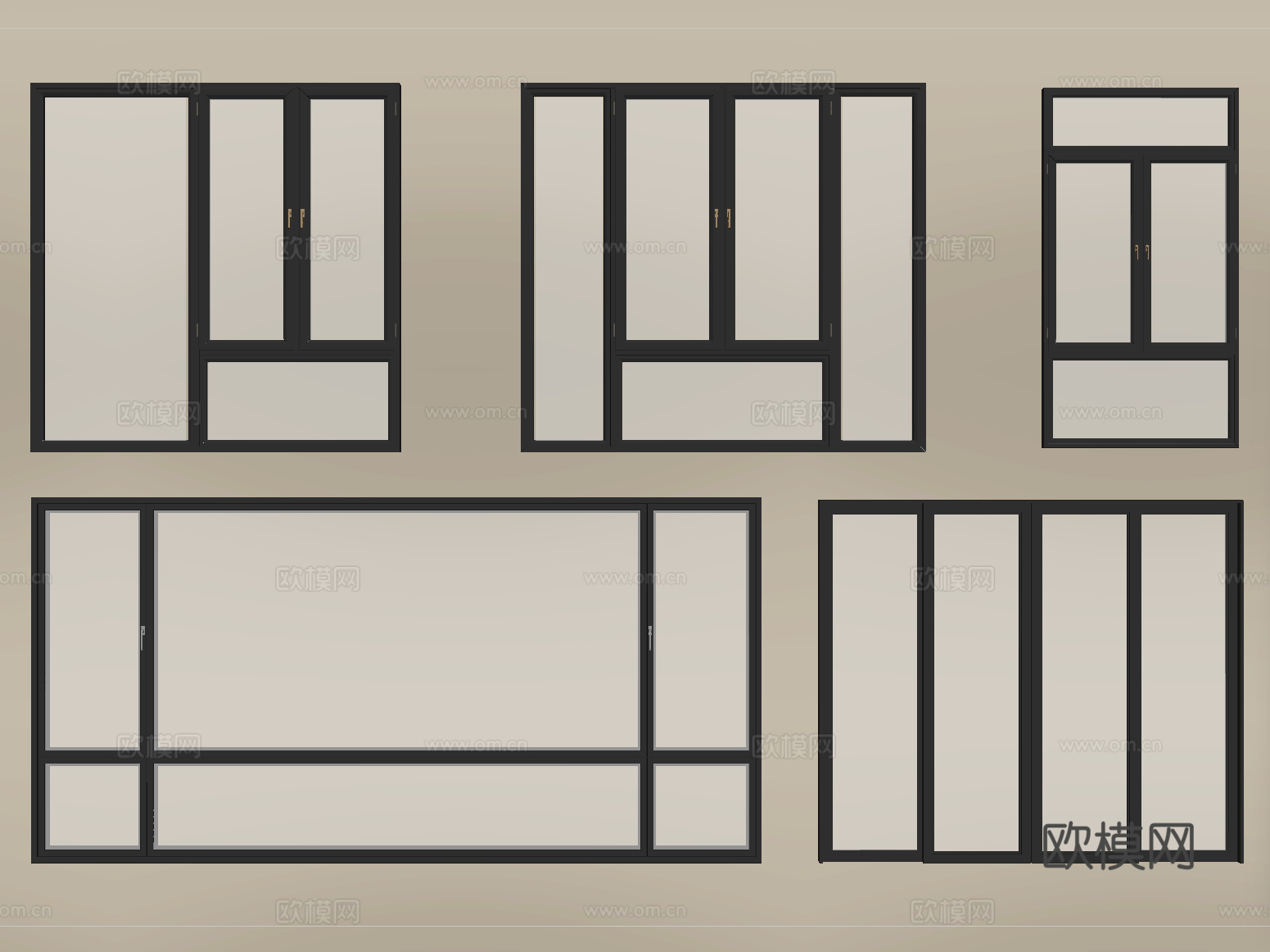 现代窗组合 平开窗 推拉窗 落地窗 阳台窗su模型