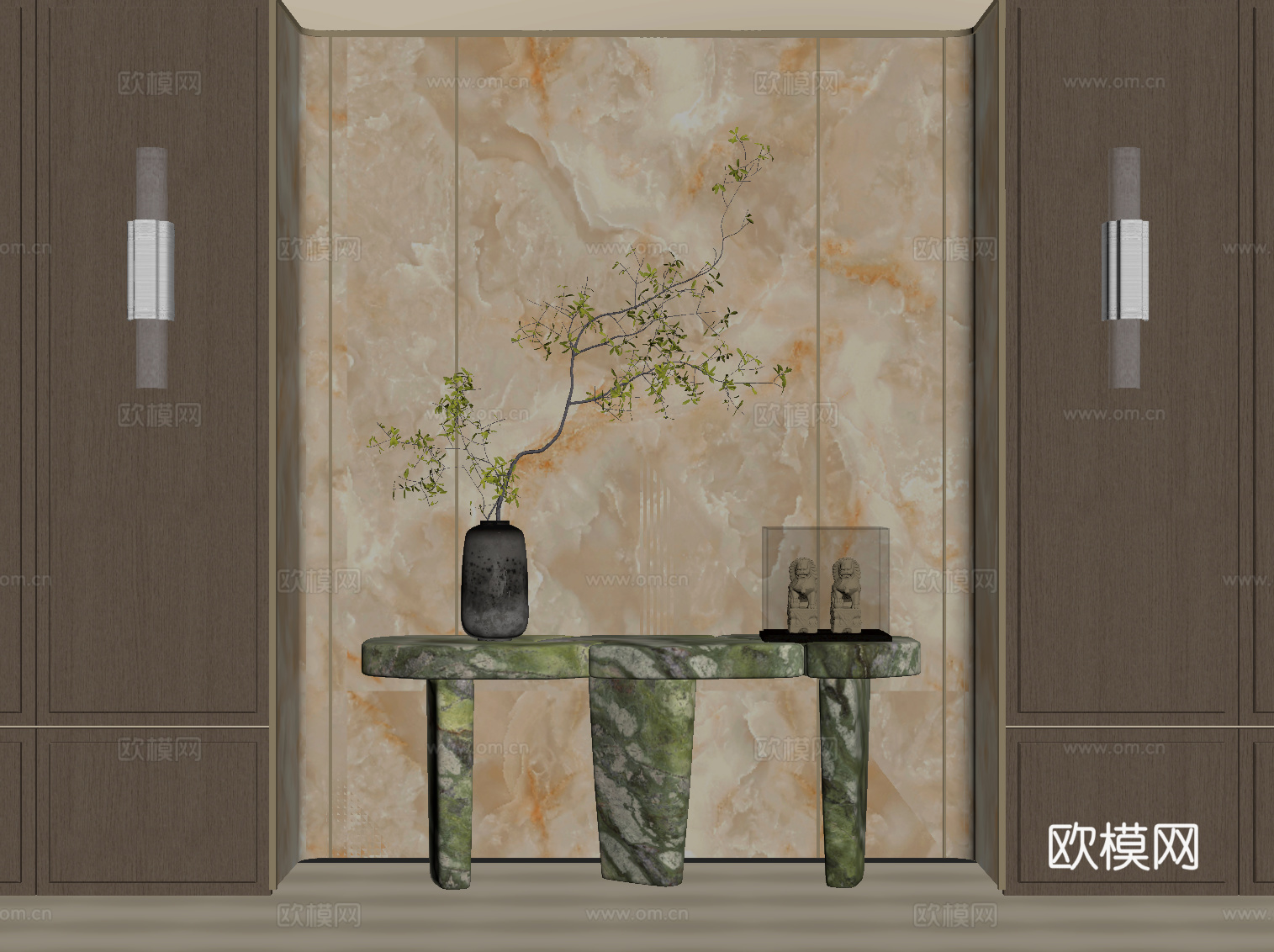 现代端景墙 背景墙 端景柜 边柜su模型