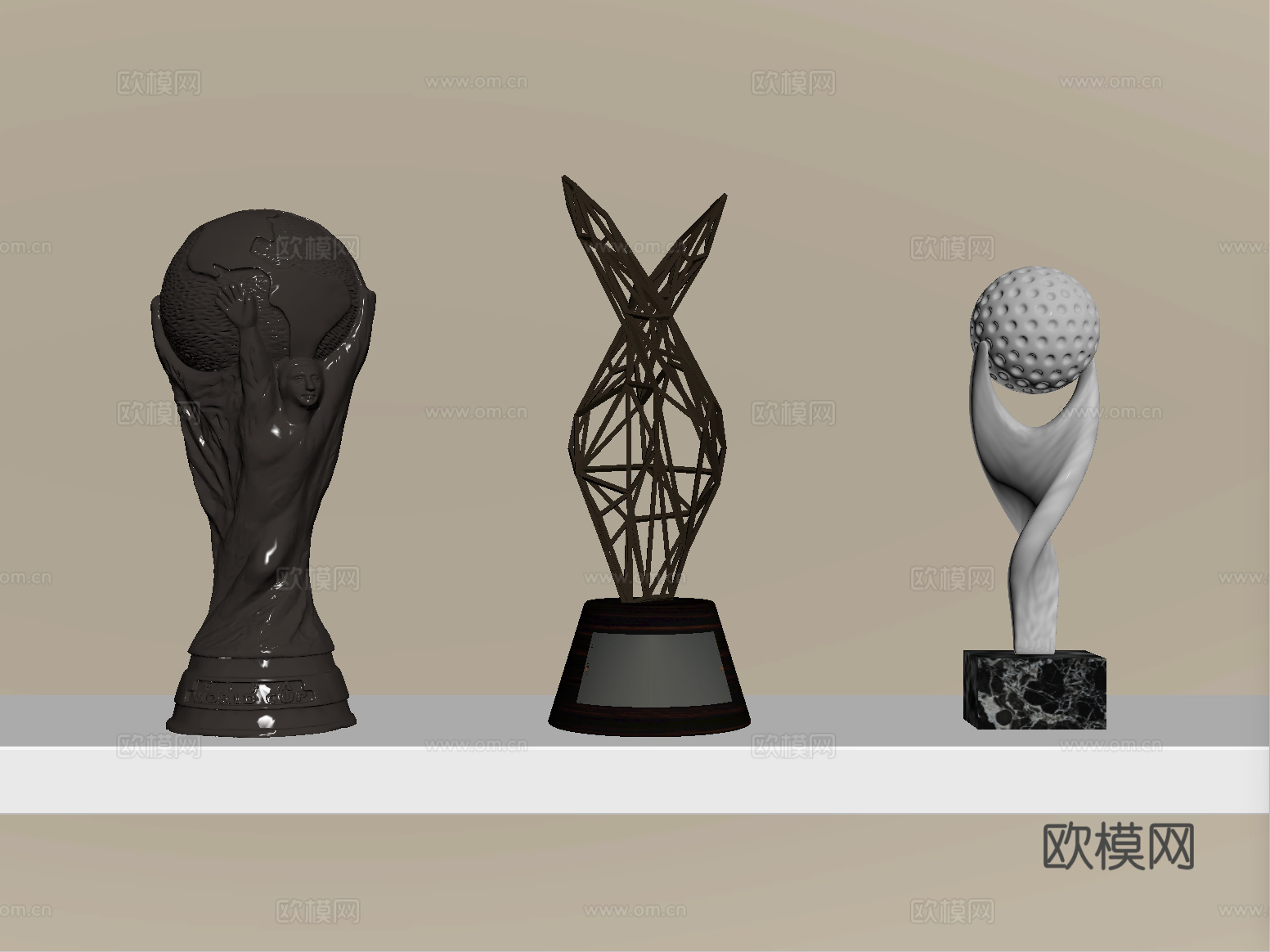 现代奖杯 摆件su模型