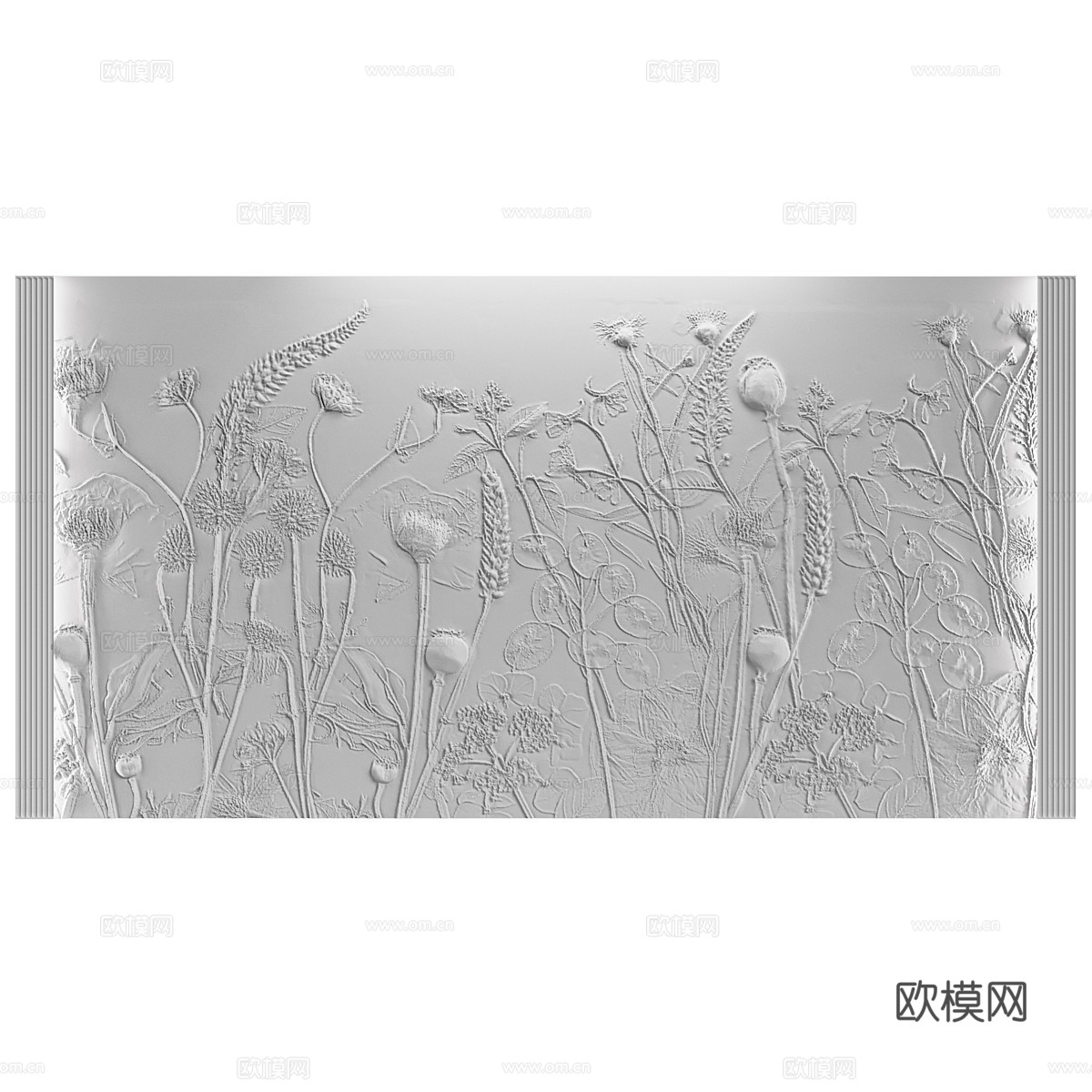 现代茶几植物浅浮雕装饰墙3d模型下载（渲染图2）