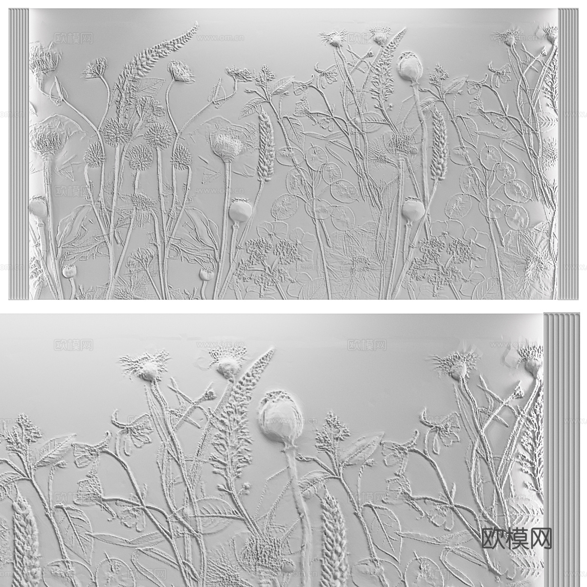 现代茶几植物浅浮雕装饰墙3d模型下载（渲染图1）