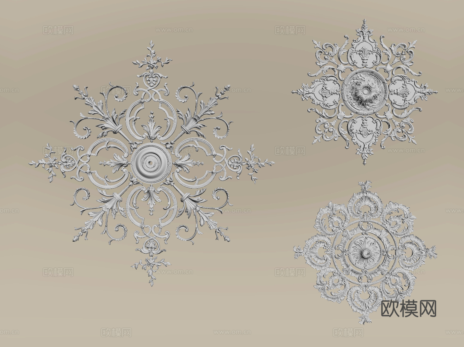法式雕花灯盘 石膏构件su模型