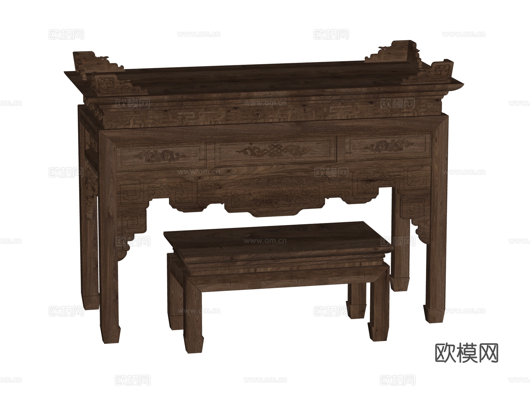 中式古董家具端景台案台条案su模型su模型