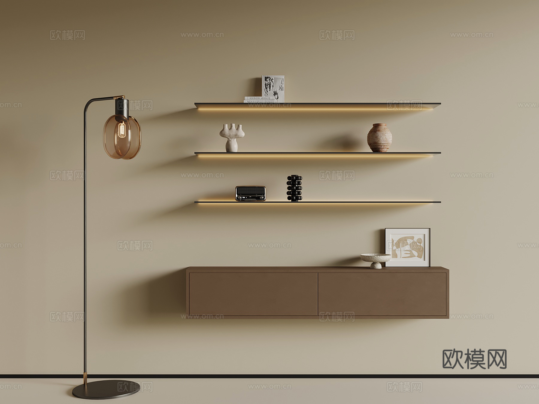 现代书架 落地灯3d模型下载