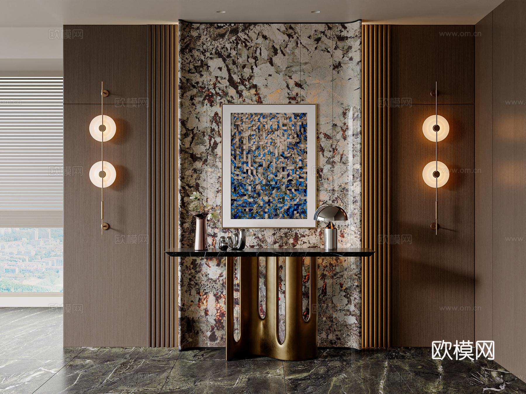 现代意式玄关 门厅 过道玄关 端景 玄关摆件 轻奢挂画su模型下载（渲染图1）